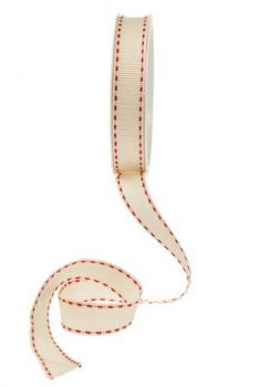 Stoffband Country Stiche creme/rot 15mm, 3m